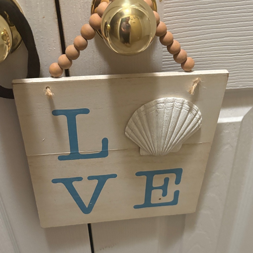 Source Unknown Cream and Blue Love Wall Art with Shell